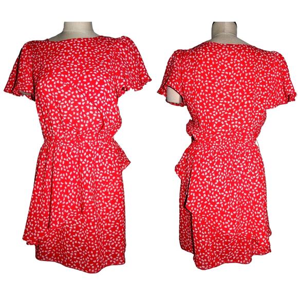 90's Red & White Small Print Dress with Flounce | Small - Picture 1 of 6